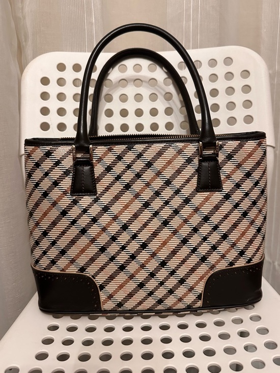 Daks London Handbags - Daks London handbag in a tartan check pattern with leather trim and top handles